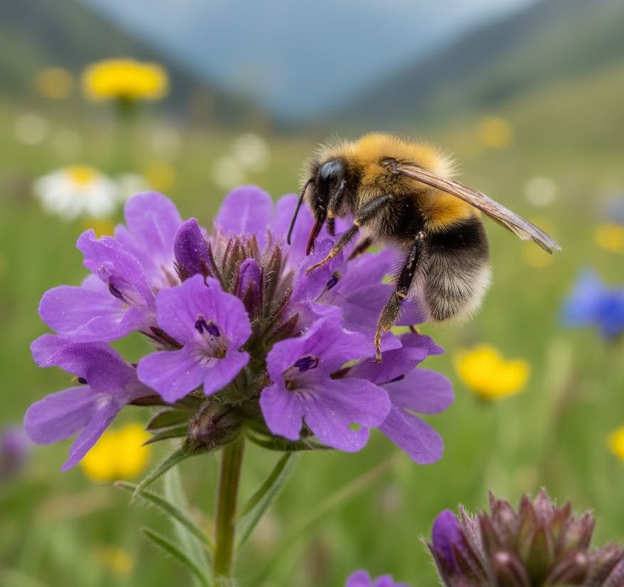 včela na lučním kvítku min